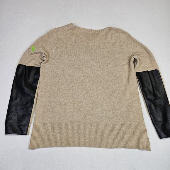 JCrew Cashmere Wool Sweater Women M Leather Elbow Patch V-Neck Quiet Luxury FLAW - Picture 3 of 13